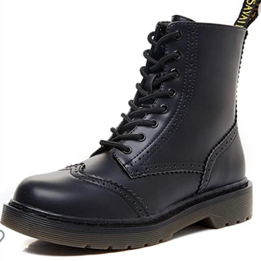 SAVAII Women's Round Toe Combat Ankle Boots